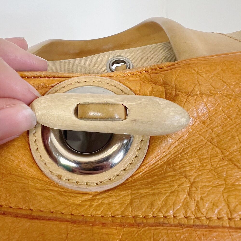 Maurizio Taiuti Italian Orange Leather Handbag Crossbody Purse - Picture 11 of 12
